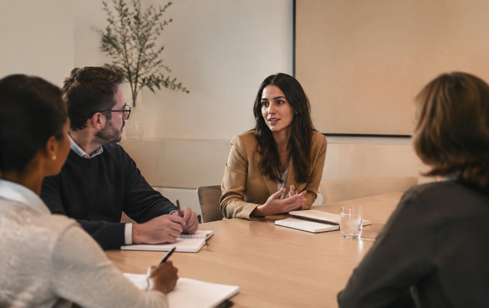 Professionals in a training session around a conference table